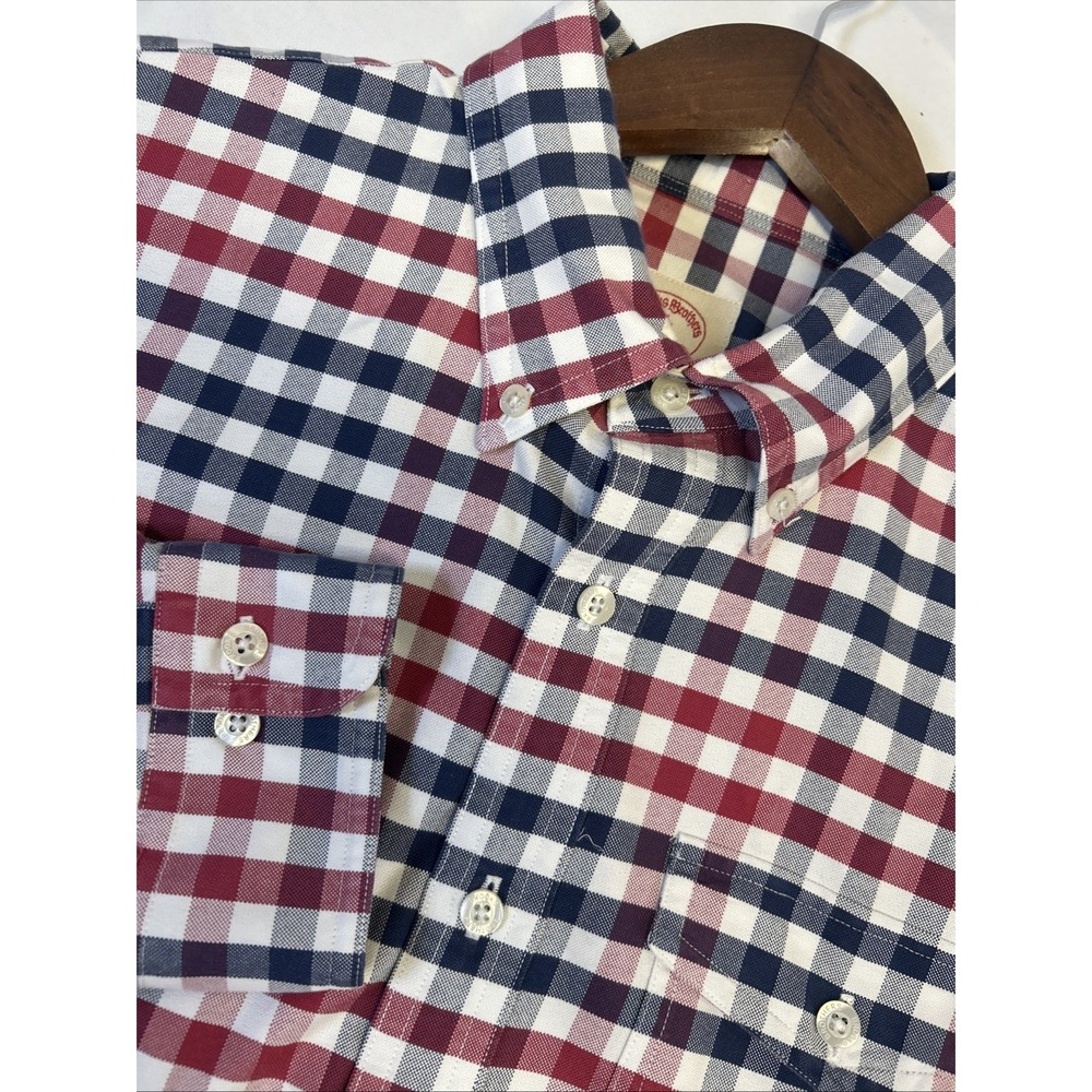 Brooks Brothers Red Fleece Shirt Red Plaid Button Down Cotton Long Sleeve Mens L